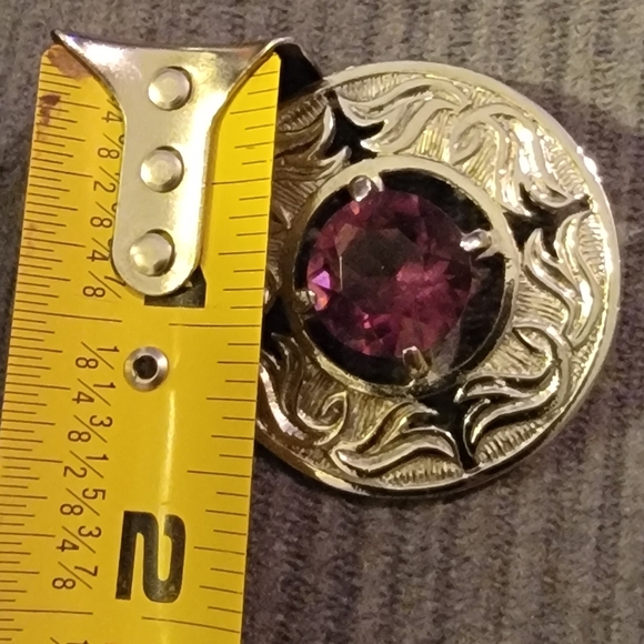 Source Unknown Silver-Tone Brooch with Deep Purple Faceted Stone